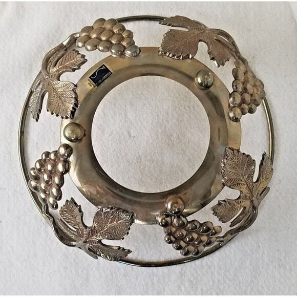 Brass bowl Vntg Handmade Ambrosia of India Grape Leaf Holder 1995 frame feet - Picture 1 of 7